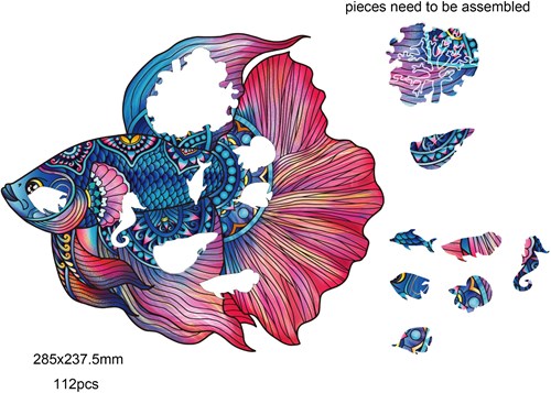 Eureka wooden puzzle toy - 2D rainbow fighting fish 112 pieces