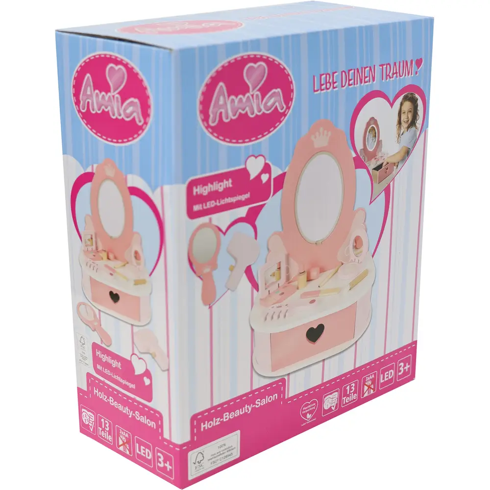 Amia beauty salon playset with light and accessories - wooden dressing table