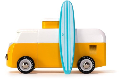 Candylab wooden toy car - VW Beach Bus - yellow white - magnetic