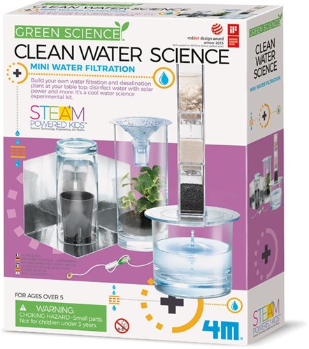4M Kidzlabs GREEN SCIENCE: WATERFILTER, contains a plastic filter system, carbon, sand, stones, filter paper and detailed instructions, box 17x22x6cm, 8+