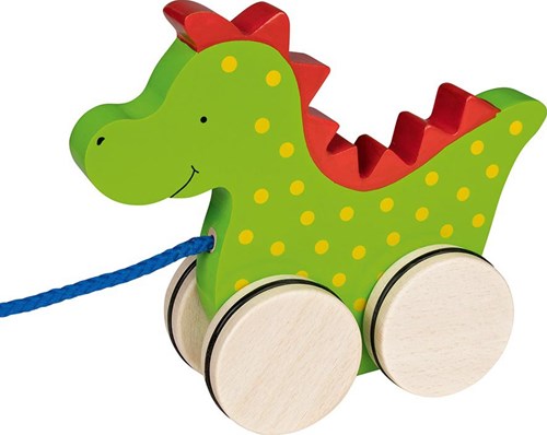 Goki wooden pull-along dragon Saro - educational toy green-3