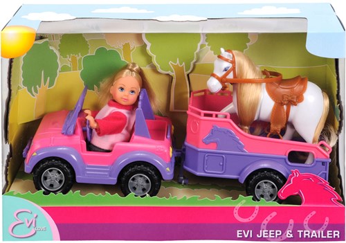 Horse Trailer playset pink jeep with doll and horse trailer