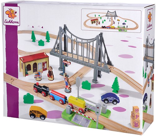Eichhorn wooden train track bridge playset FSC wood 55 pieces-2