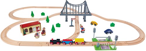 Eichhorn wooden train track bridge playset FSC wood 55 pieces-3