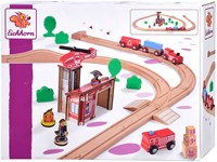 Eichhorn wooden train set fire brigade playset with bridge - FSC wood-2