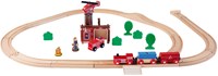 Eichhorn wooden train set fire brigade playset with bridge - FSC wood