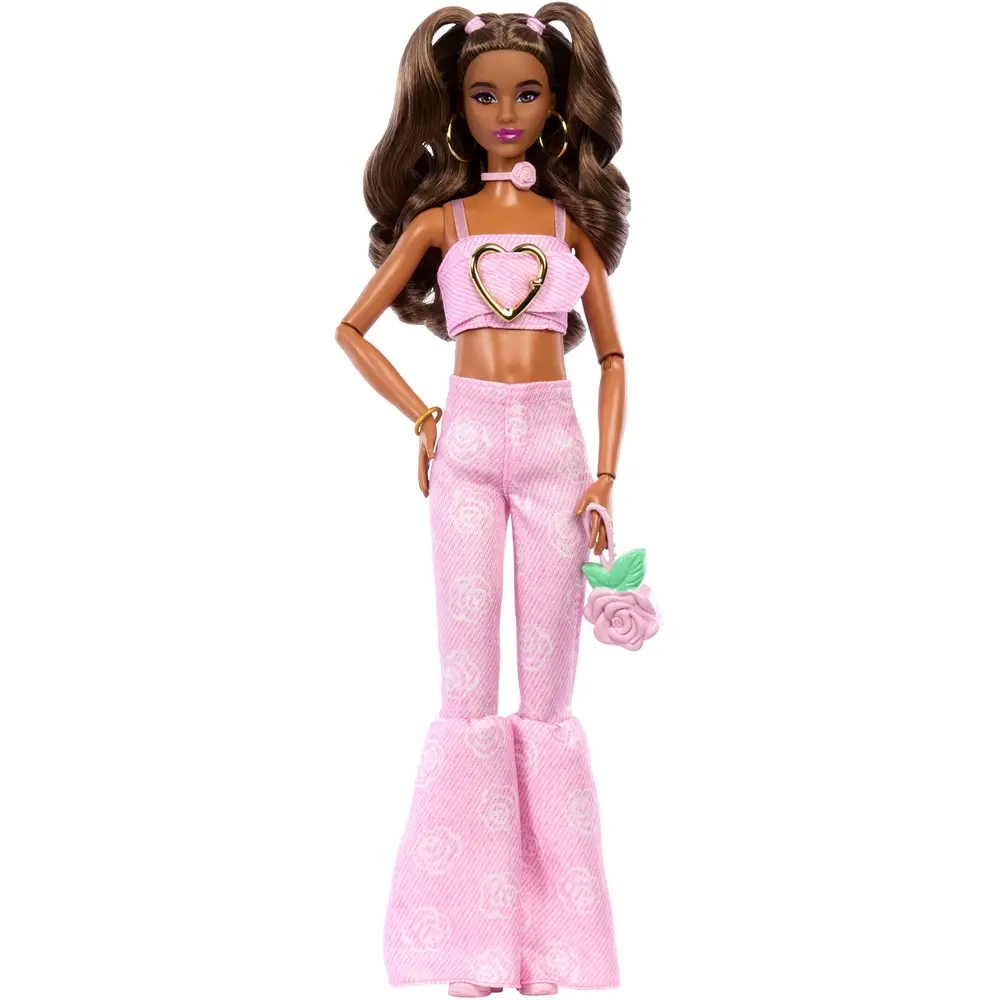Barbie fashion doll - Deluxe Style pink denim dress with star print and accessories