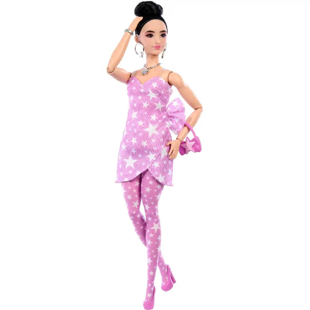 Barbie fashion doll - Deluxe Style pink denim crop top and brown hair