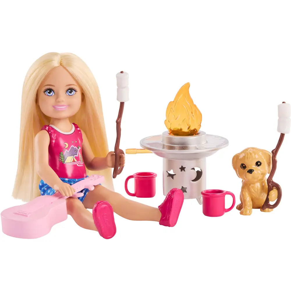 Barbie doll Chelsea Outdoor Adventure with dog and camping accessories