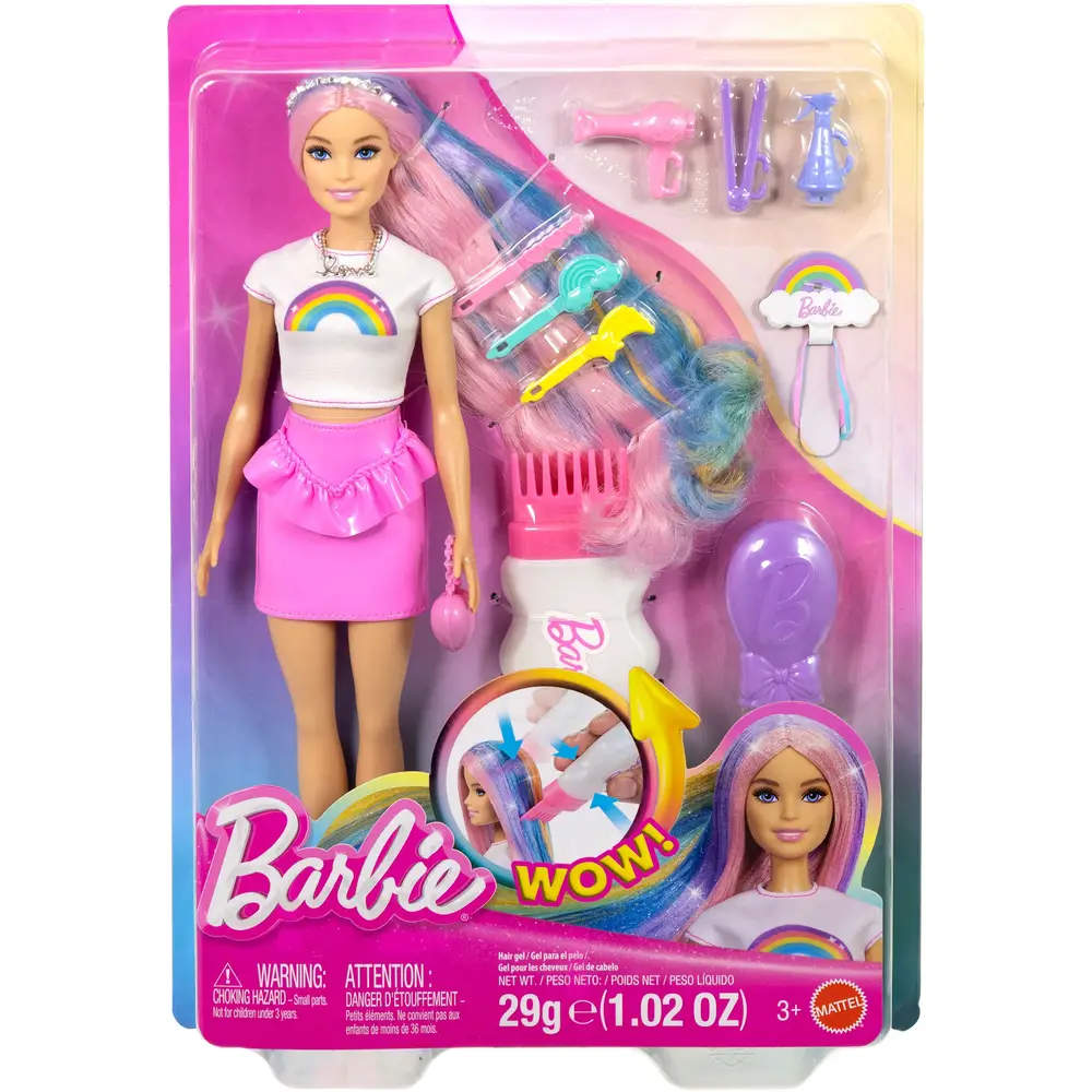 Barbie fashion doll rainbow hair with 12 styling accessories doll
