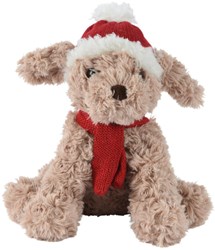 Decoris plush Christmas cuddly dog brown with hat and scarf 15x10x20cm