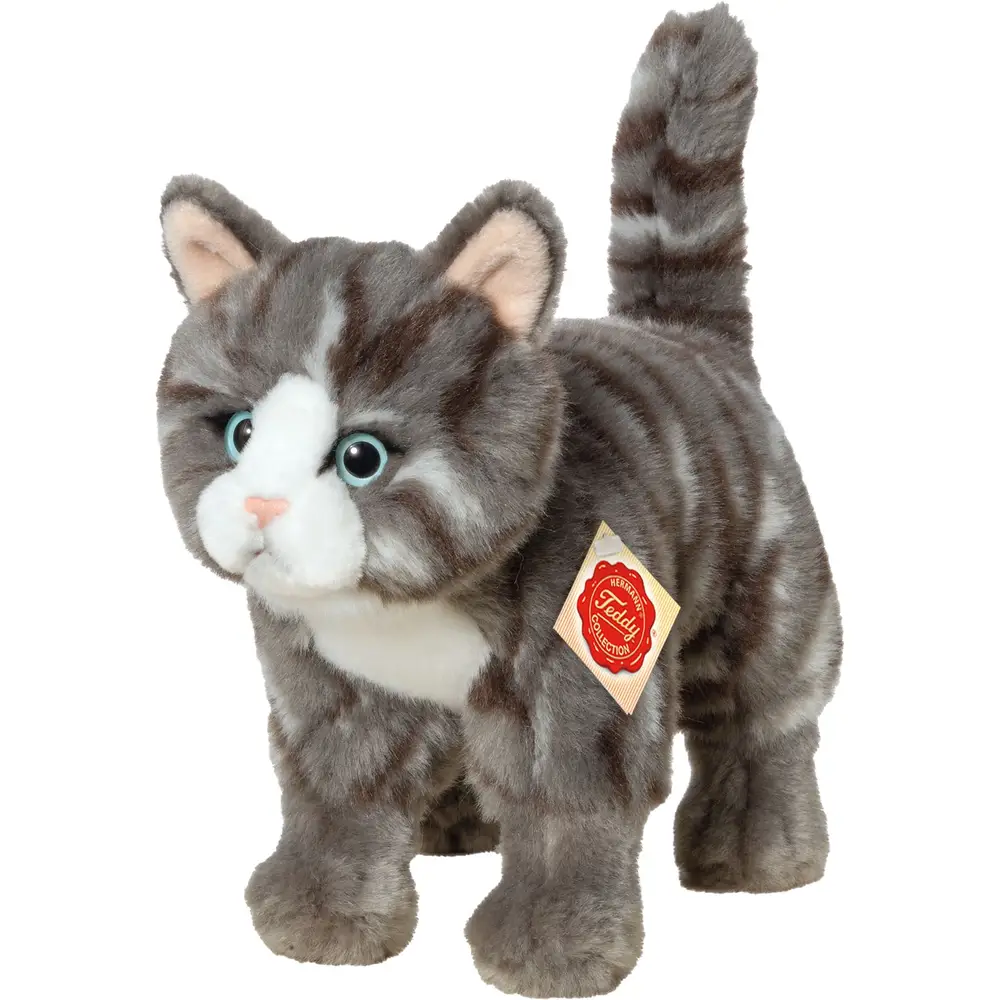 Hermann Teddy plush cat grey standing cuddly toy 20 cm for kids
