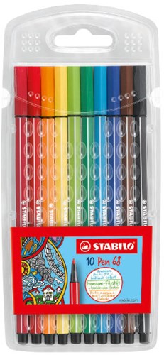 Stabilo premium felt-tip pen case with 10 colours - Pen 68