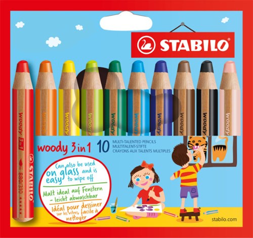 Stabilo Woody 3 in 1 coloured pencil case with 10 colours - multitasking