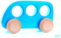 Bajo wooden bus toy, light blue - sustainable wooden vehicle