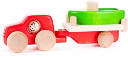 Bajo wooden 4WD toy car with trailer and boat - Coral