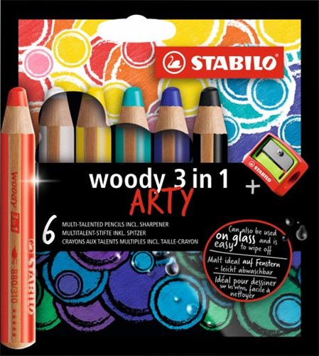 Stabilo colored pencils woody 3 in 1 - ARTY case 6 colors + sharpener
