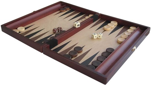 HOT Games Backgammon case of brown wood 35x23 cm with stones from HOT-2