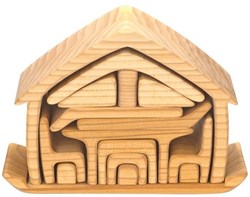 nic wooden house building set with furniture - educational toy 22 cm