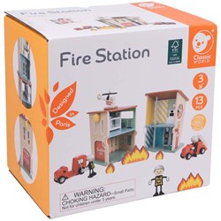 Classic World wooden fire station playset with accessories