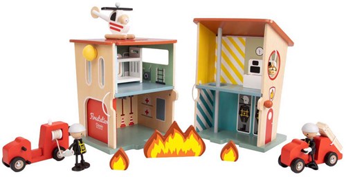 Classic World wooden fire station playset with accessories-2
