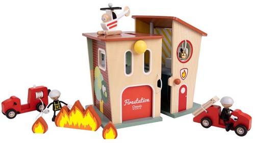 Classic World wooden fire station playset with accessories-3