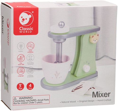 Classic World wooden toy mixer - kitchen accessory green 4-piece-2