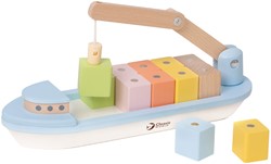 Classic World Houten Blokkenboot met Kraan, 13dlg.