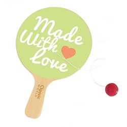 Classic World wooden toy racket with ball on string - colorful