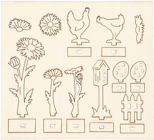 Creativ Company 3D Wooden Figures Flowers and Chickens DIY Decoration 15.5x17cm-2