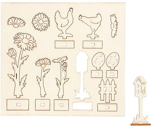 Creativ Company 3D Wooden Figures Flowers and Chickens DIY Decoration 15.5x17cm-3