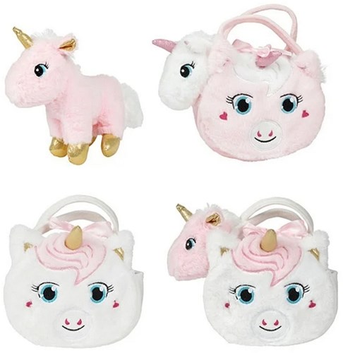 Toi-Toys plush unicorn cuddly toy in unicorn bag with glitter horn