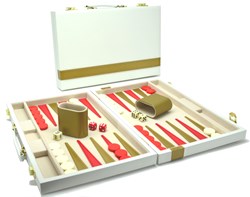 HOT Games Backgammon game case 38 cm white with golden trim classic board game