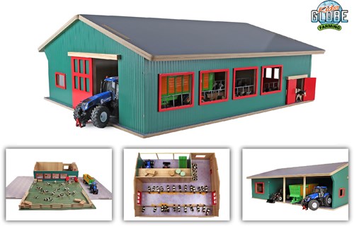 Kids GLOBE wooden toy farm stable with meadow 1:32 scale