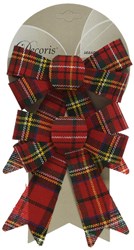 Decoris bow red decoration 2 pieces 14x17cm plastic check pattern