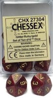 Chessex dice glitter ruby/gold D10 set - 10 pieces gaming