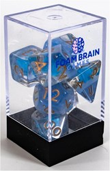 Foam Brain Games dice set blue Triceratops RPG educational game dinosaur