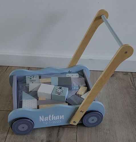 Jipy wooden block cart - walker with blocks blue for toddlers-2
