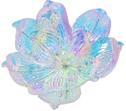 Decoris Christmas flower Magnolia iridescent on clip plastic 13cm decoration