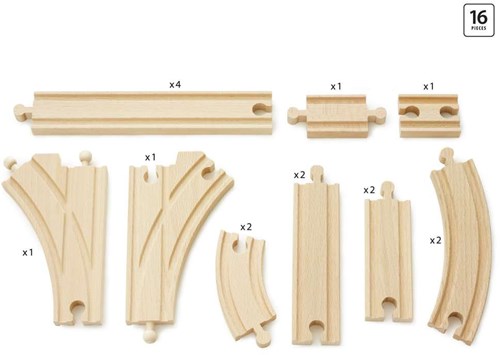 Brio wooden train track expansion set midi - 16-piece rail pack-3