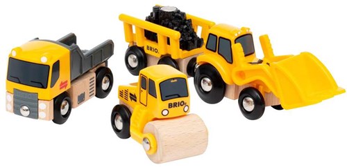 Brio construction vehicles - toy set with wooden details for building site-2