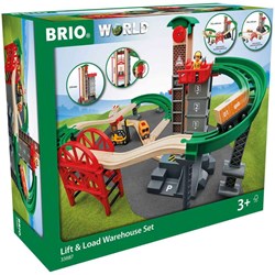 Brio toy train set large warehouse with lift - wooden railway