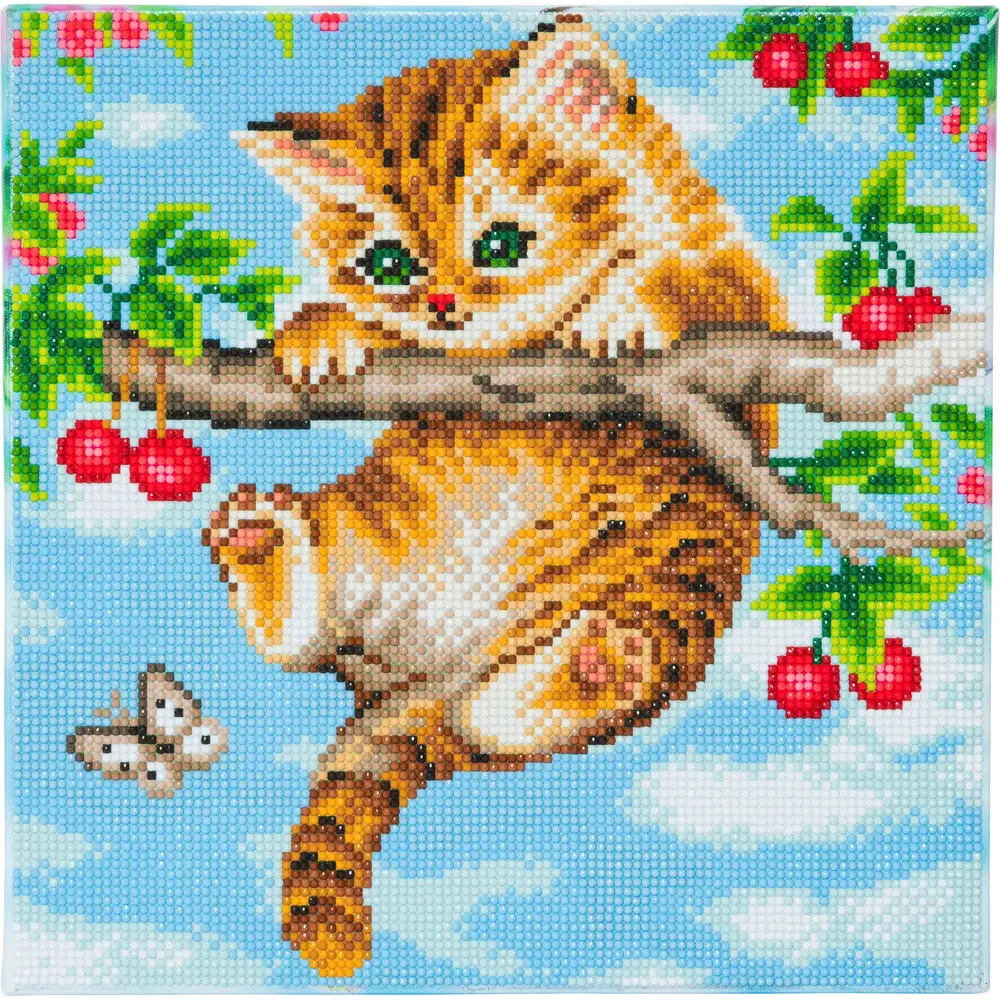 Vedes Diamond Painting Crystal Art Cat with Cherries 30x30 cm picture
