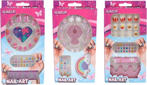Glamour toy press-on nails set with rhinestones and accessories - 12 pieces-2