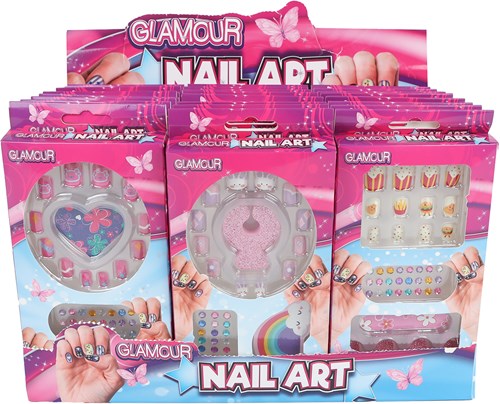 Glamour toy press-on nails set with rhinestones and accessories - 12 pieces-3
