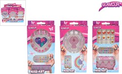 Glamour toy press-on nails set with rhinestones and accessories - 12 pieces
