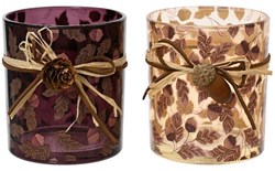 Decoris tealight holder glass acorn brown purple cream ambiance
