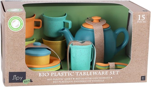 Jipy bioplastic toy tea set 15-piece sustainable kids dinnerware-2