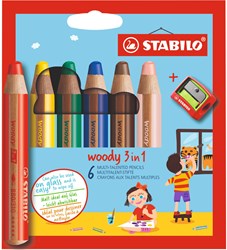 Stabilo Woody 3 in 1 colored pencils case with 6 colors - multitasking