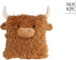 Take Me Home plush yak cushion 38x33cm cuddle pillow brown